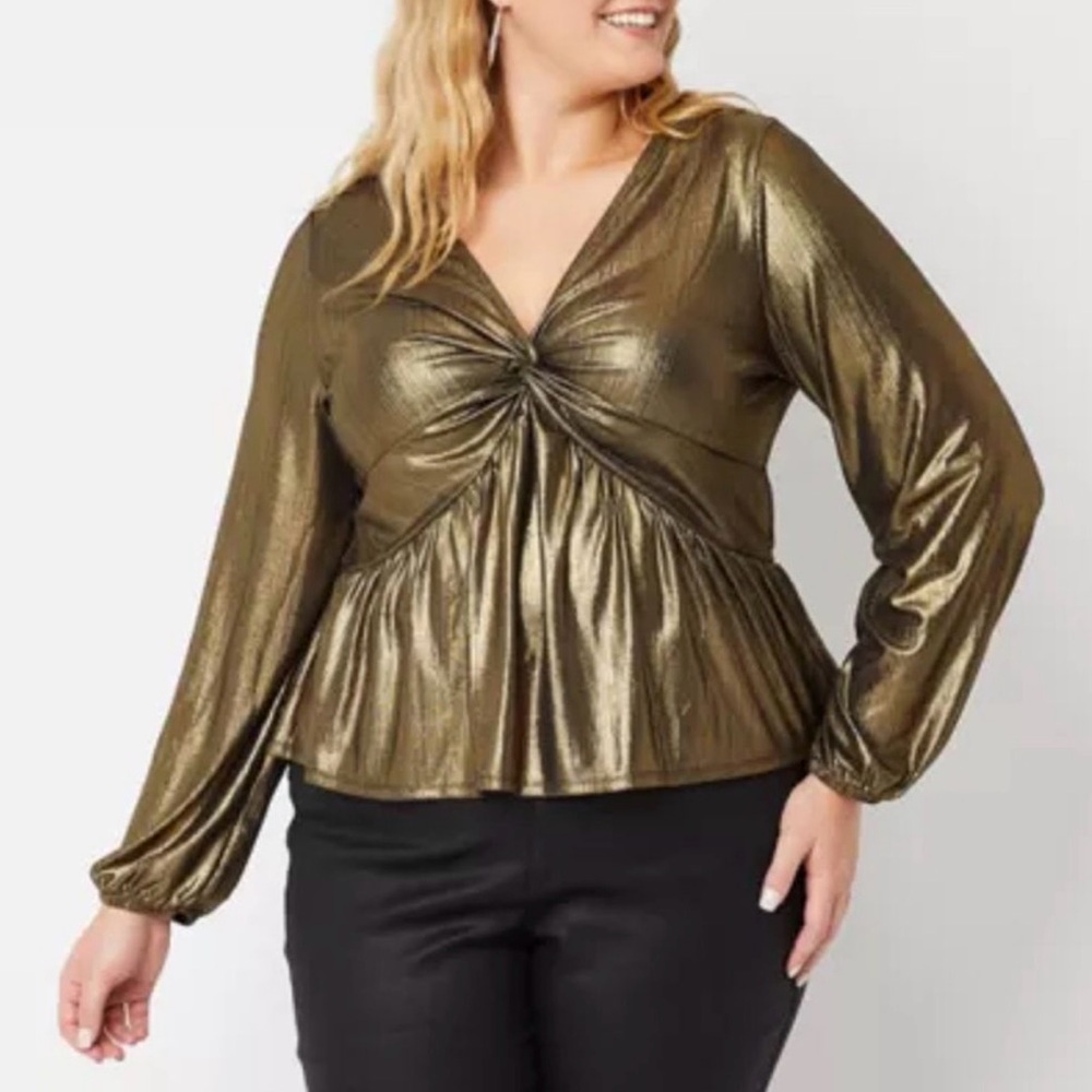 Bold Elements metallic Gold Long Sleeve Top XL